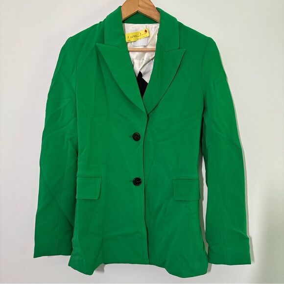 Rosetta Getty Women's Peak-lapel Two-Button Stretch-cady Jacket Size 4 Green - Picture 3 of 13